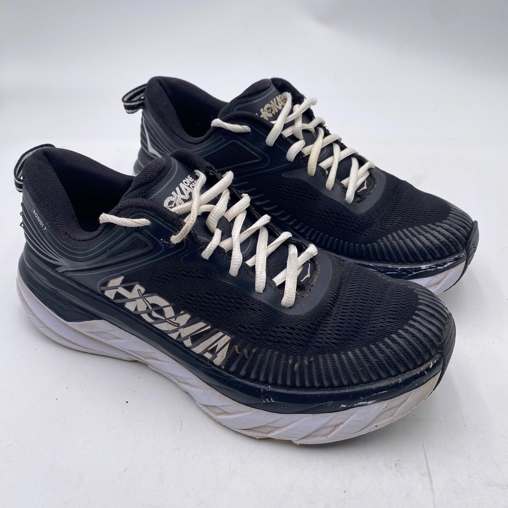 Hoka One One Bondi 7 Running Shoes Womens 9.5 Black White Max Cushion 1110519